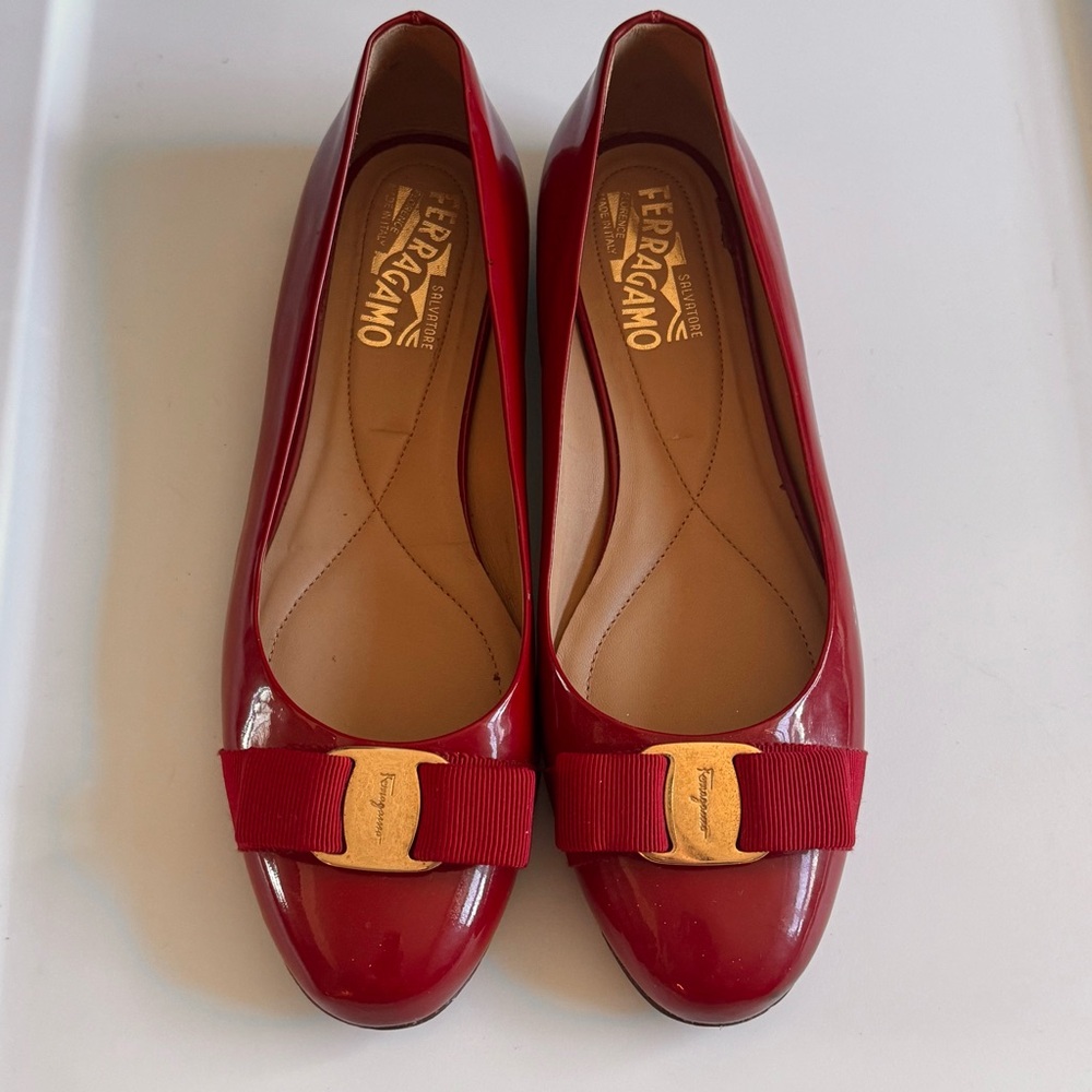 Ferragamo Varina Red Patent Ballet Flats